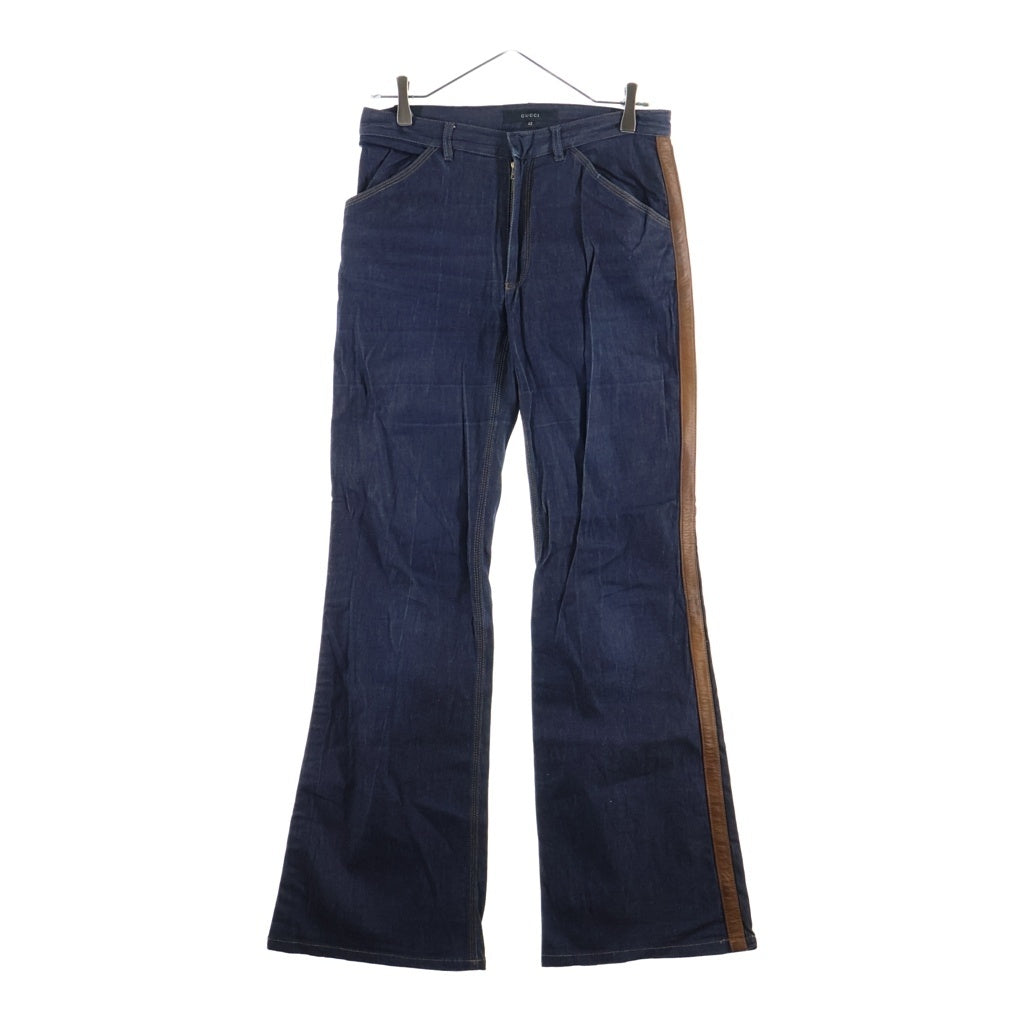 GUCCI(グッチ) サイドレザー デニムフレアパンツ インディゴ 201-0819-1907 レディース