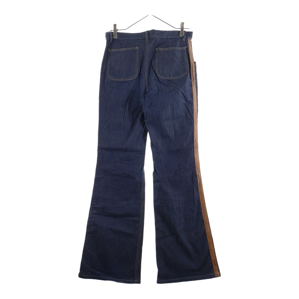 GUCCI(グッチ) サイドレザー デニムフレアパンツ インディゴ 201-0819-1907 レディース