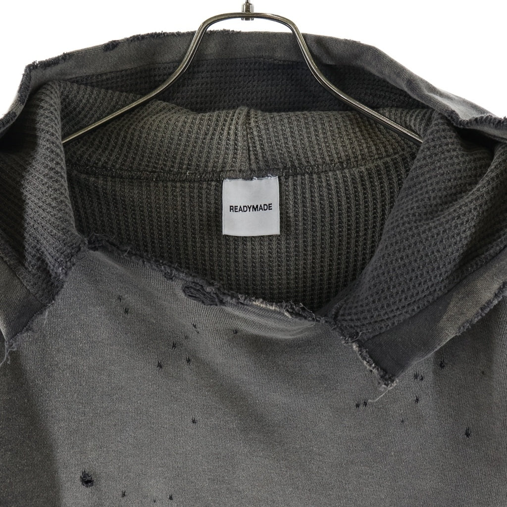 READY MADE(レディメイド) DOUBLE FACE HOODIE ダブル フェイス ダメージ加工 フーデッド スウェット パーカー グレー RE-CO-BK-00-00-284