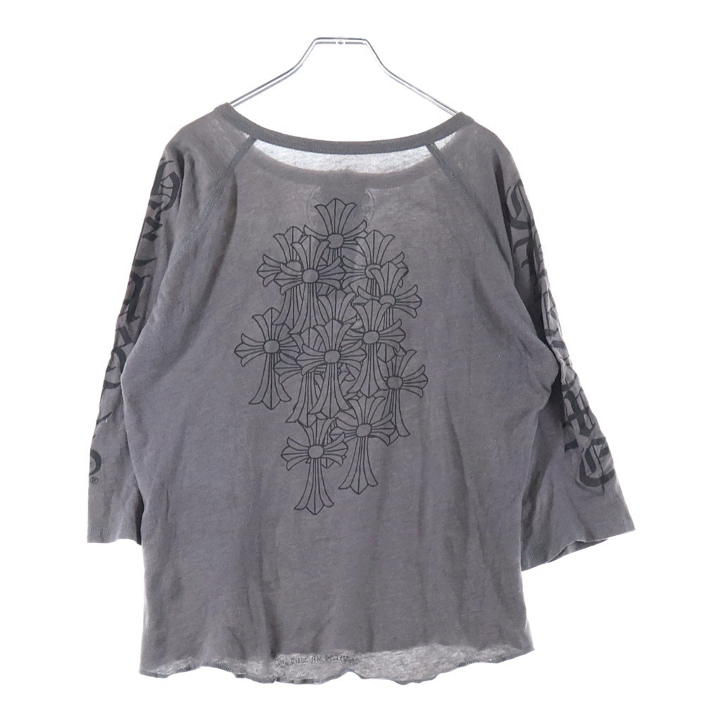CHROME HEARTS(クロムハーツ) OLD CH CEMETARY CROSS L/S TEE セメタリークロス 両面プリント コットン ヘンリーネック 七分袖Tシャツ カットソー グレー