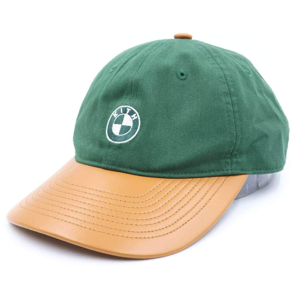 KITH(キス) レザー切り替 ロゴ刺繍 ベースボールキャップ 帽子 グリーン/ブラウン