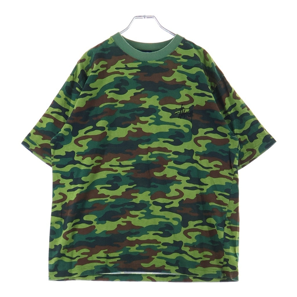 STUSSY(ステューシー) 90s VINTAGE OLD CAMO LOGO TEE カモ総柄 後期赤青タグ/紺タグ 半袖Tシャツ カーキ