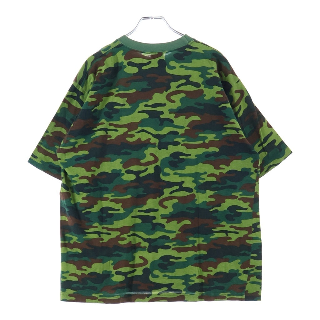 STUSSY(ステューシー) 90s VINTAGE OLD CAMO LOGO TEE カモ総柄 後期赤青タグ/紺タグ 半袖Tシャツ カーキ