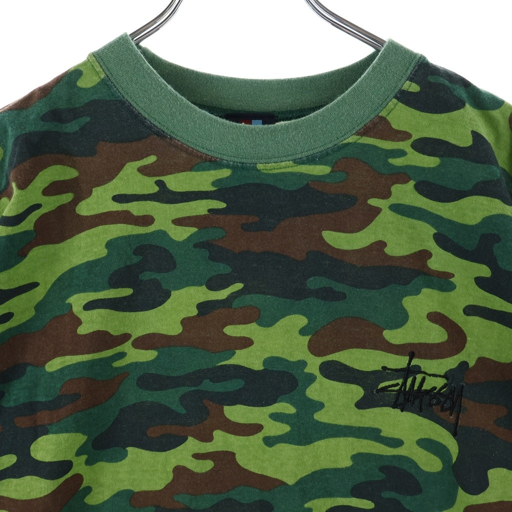 STUSSY(ステューシー) 90s VINTAGE OLD CAMO LOGO TEE カモ総柄 後期赤青タグ/紺タグ 半袖Tシャツ カーキ