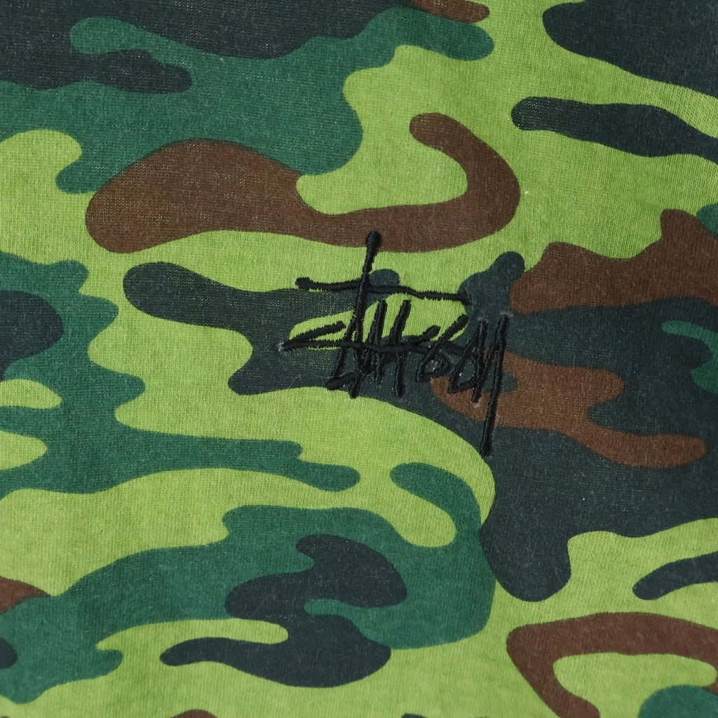 STUSSY(ステューシー) 90s VINTAGE OLD CAMO LOGO TEE カモ総柄 後期赤青タグ/紺タグ 半袖Tシャツ カーキ