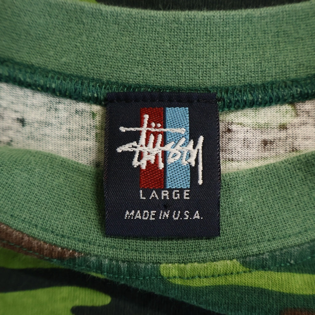 STUSSY(ステューシー) 90s VINTAGE OLD CAMO LOGO TEE カモ総柄 後期赤青タグ/紺タグ 半袖Tシャツ カーキ