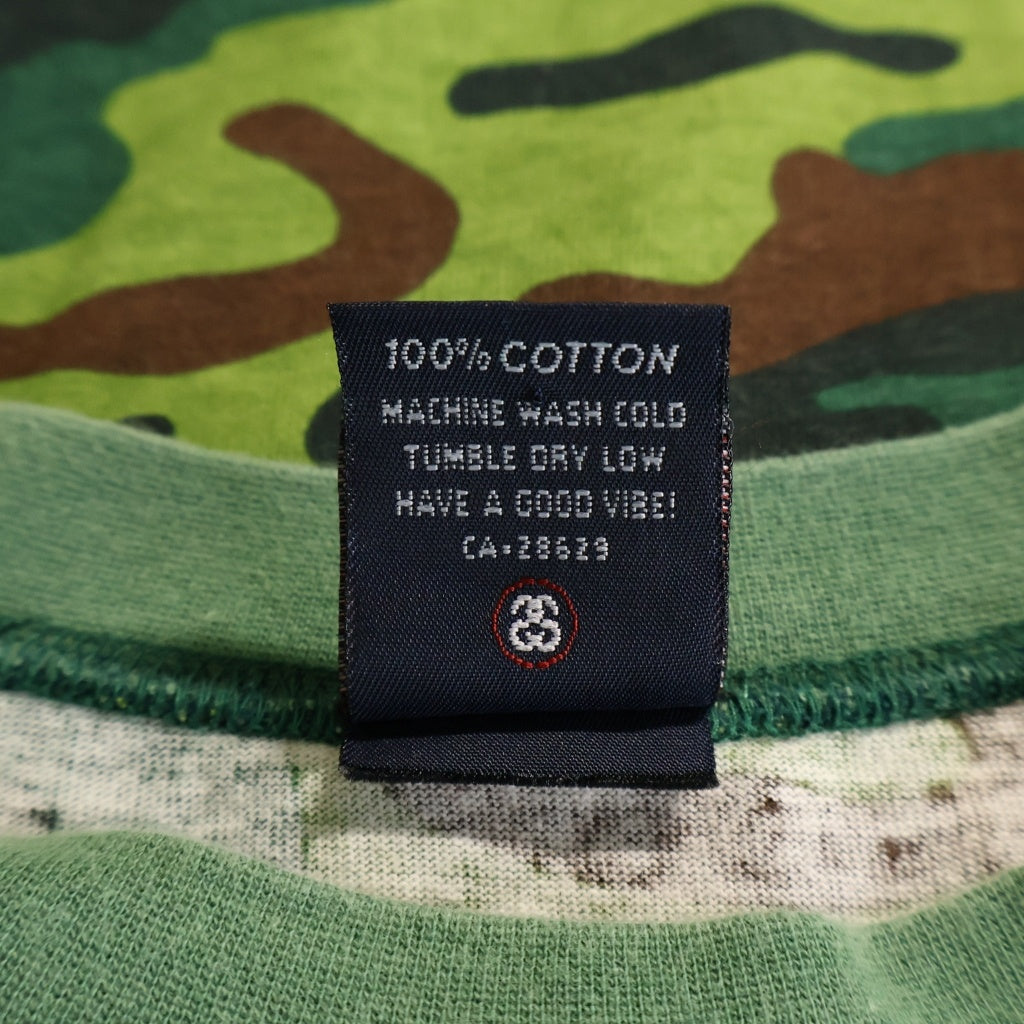 STUSSY(ステューシー) 90s VINTAGE OLD CAMO LOGO TEE カモ総柄 後期赤青タグ/紺タグ 半袖Tシャツ カーキ