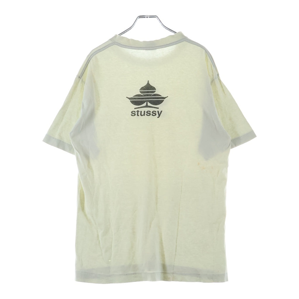 STUSSY(ステューシー) 90s VINTAGE OLD CLOVER SPADE TEE USA アメリカ製 黒タグ クローバー スペード 両面プリント半袖Tシャツ アイボリー