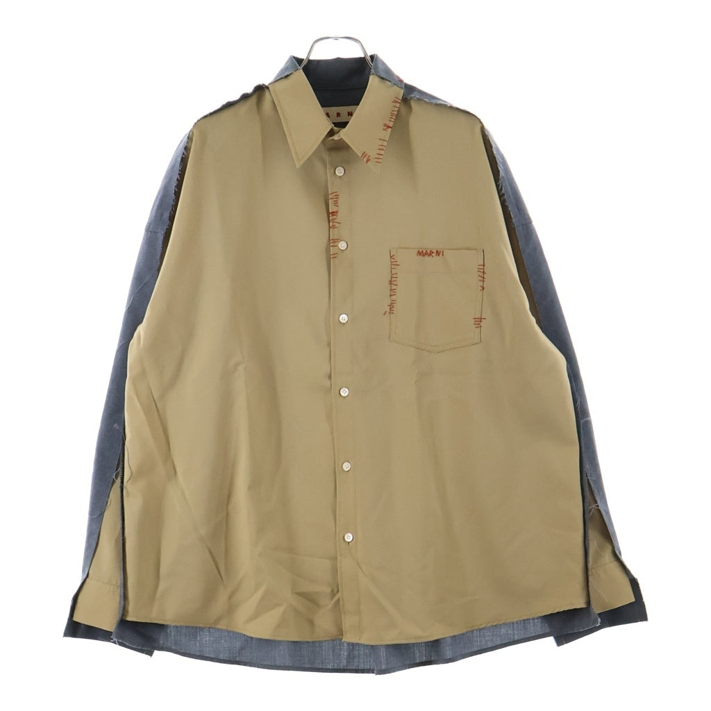 MARNI(マルニ) ポリエステルウールトロピカルバイカラーシャツ 長袖シャツ ベージュ/グレー CUMU0278QS TW839