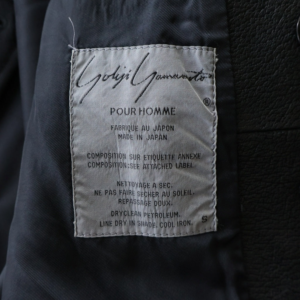 Yohji Yamamoto POUR HOMME(ヨウジヤマモト プールオム) ショールカラー レザー切り替え ダブルブレスト テーラードジャケット ブラック