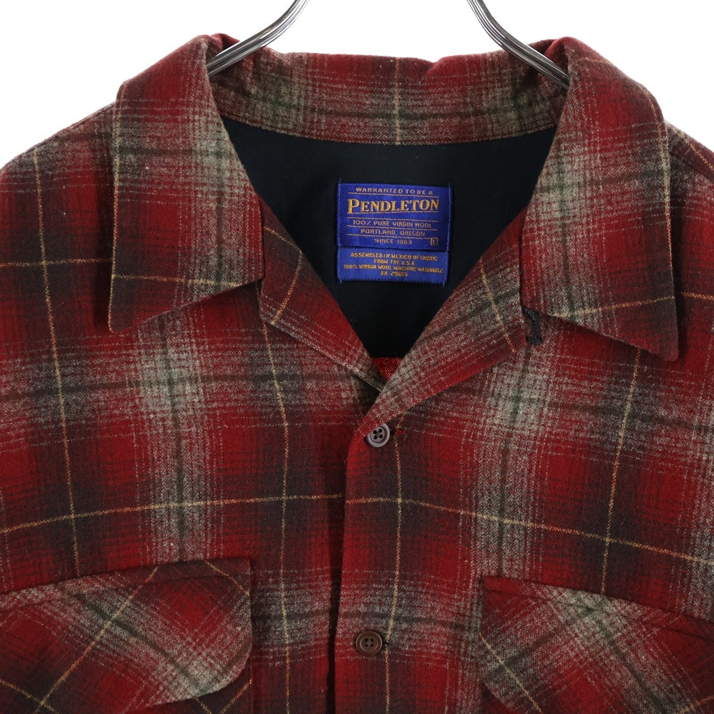 PENDLETON(ペンドルトン) 90S VINTAGE ヴィンテージ シャドウチェック柄 オンブレウール オープンカラー 長袖シャツ レッド
