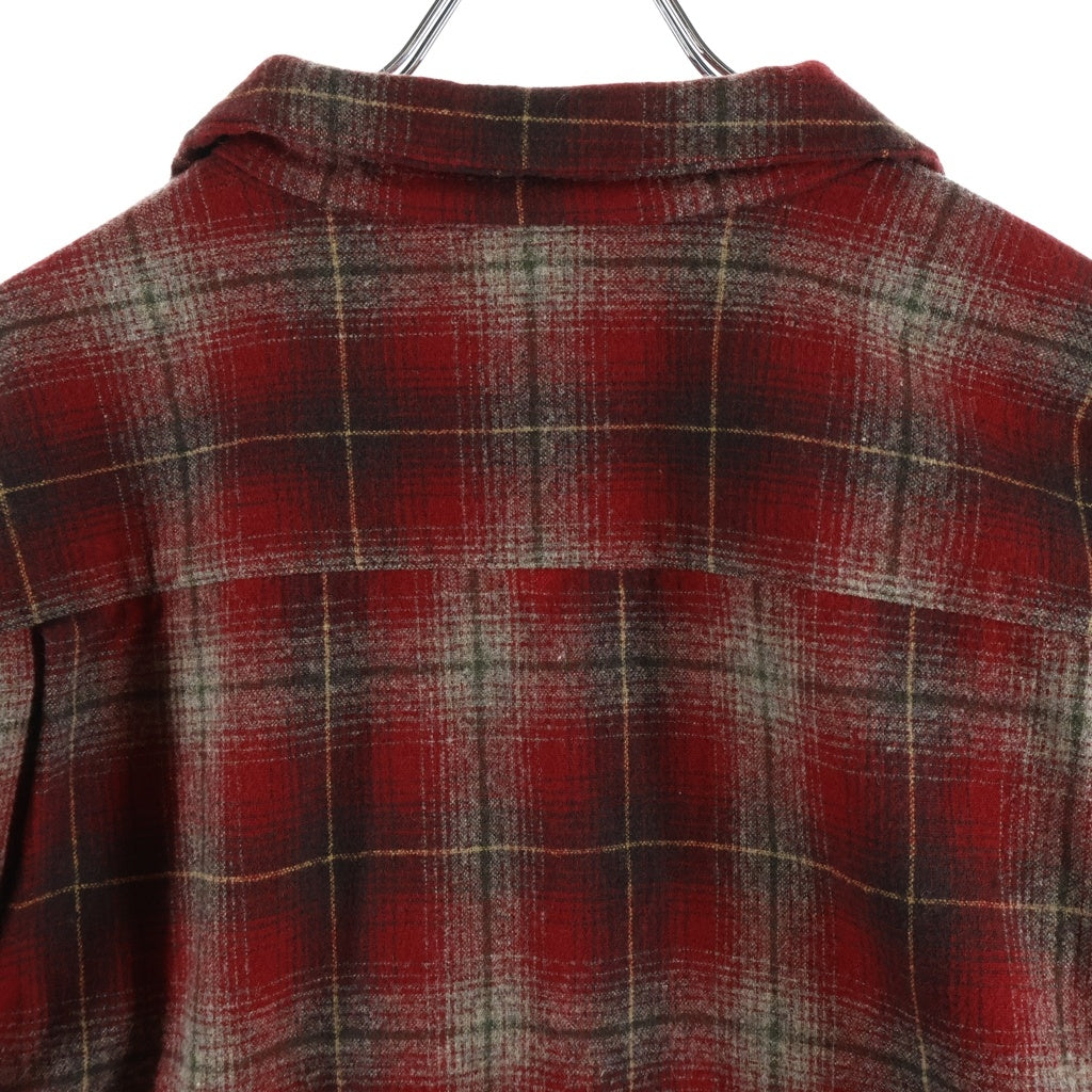 PENDLETON(ペンドルトン) 90S VINTAGE ヴィンテージ シャドウチェック柄 オンブレウール オープンカラー 長袖シャツ レッド