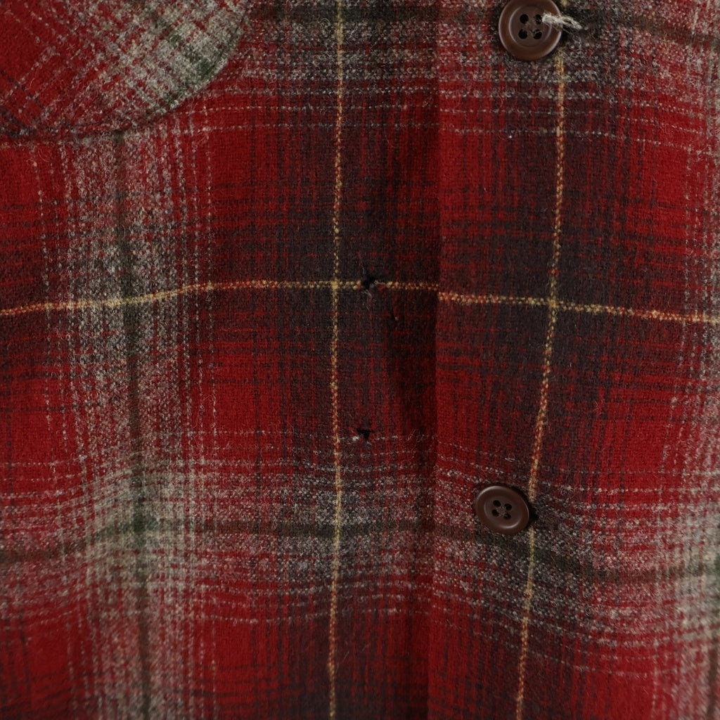 PENDLETON(ペンドルトン) 90S VINTAGE ヴィンテージ シャドウチェック柄 オンブレウール オープンカラー 長袖シャツ レッド