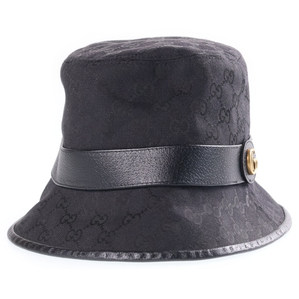 GUCCI(グッチ) GGキャンバス ロゴプレート バケットハット 帽子 ブラック 576587-4HG53
