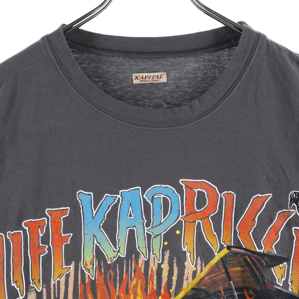 KAPITAL(キャピタル) 25SS BURNING バーニング ピアノ クルーネック カットソー 半袖Tシャツ ブラウン K2503SC062