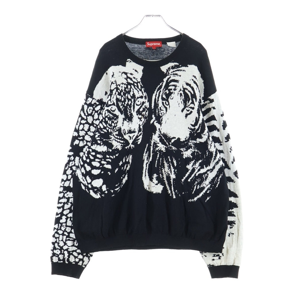 SUPREME(シュプリーム) 22SS Big Cats Jacquard L/S Top ビック キャット ジャガード クルーネック ニット セーター ブラック