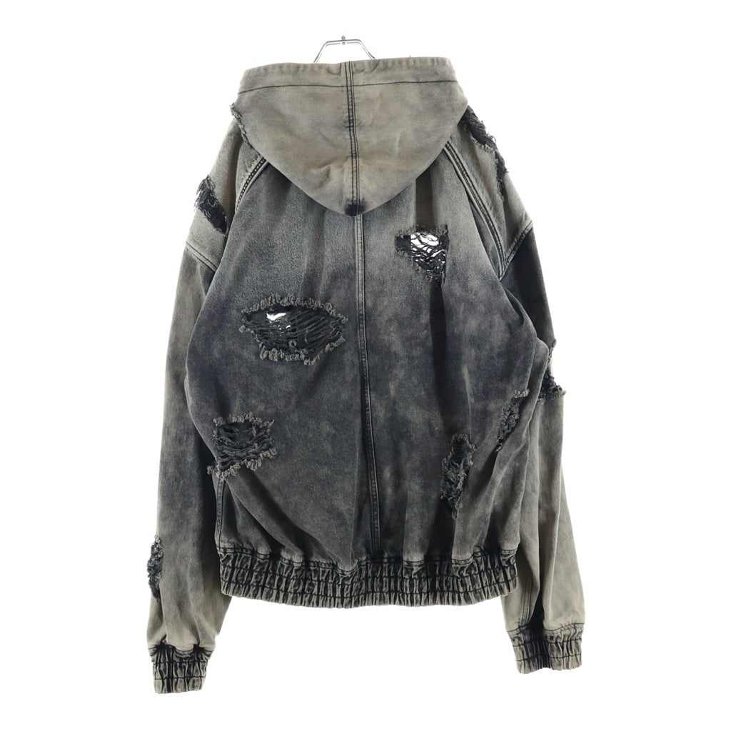 juun.j(ジュン ジェイ) Distressed Denim Zip-Up Hoodie デストロイ加工 デニム ジップアップフーディー グレー JC3841H015