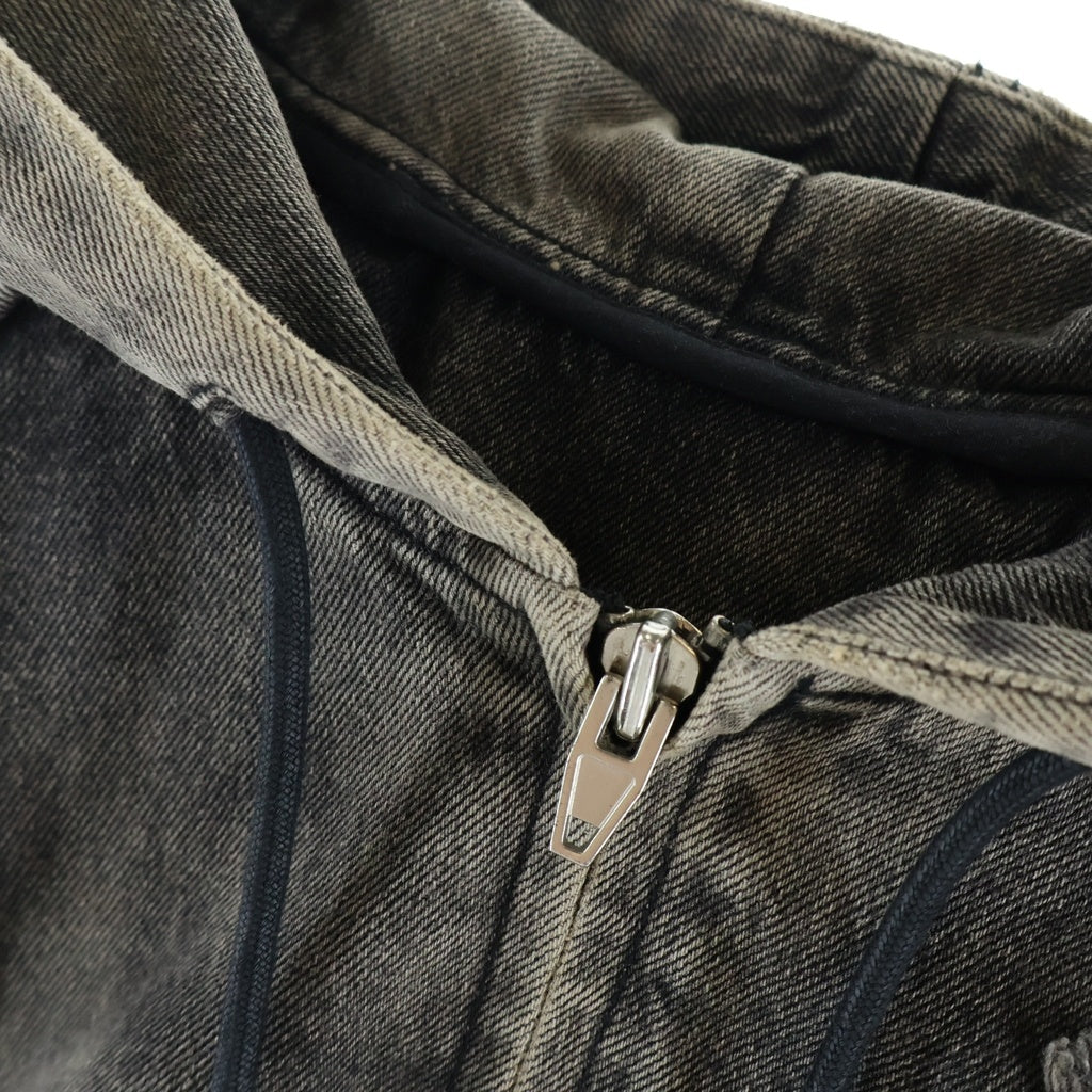juun.j(ジュン ジェイ) Distressed Denim Zip-Up Hoodie デストロイ加工 デニム ジップアップフーディー グレー JC3841H015