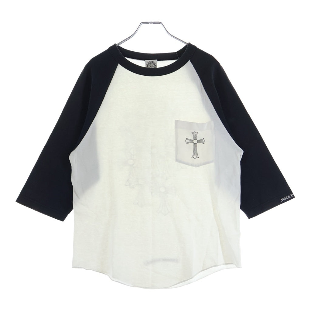 CHROME HEARTS(クロムハーツ) OLD CEMETARY CROSS RAGLAN TEE オールド7分丈 セメタリークロスラグラン長袖シャツ カットソー ブラック/ホワイト