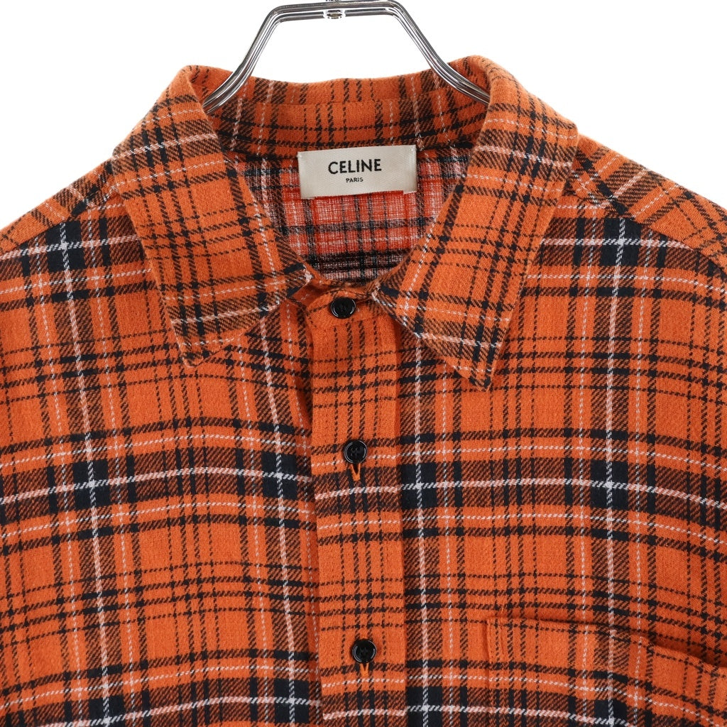 CELINE(セリーヌ) OVERSIZED LUMBERJACK CHECK COTTON SHIRT オーバーサイズ ランバージャックチェック 長袖シャツ オレンジ 2C486554T