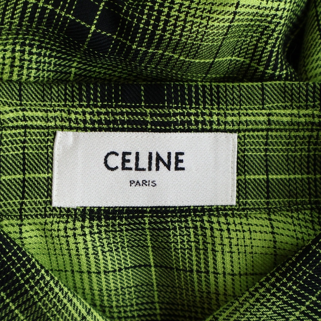 CELINE(セリーヌ) RAYON WOOL CHECK SHIRT レーヨン ウール チェック柄 長袖シャツ イエロー 2C486332S