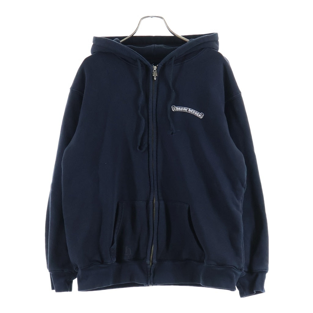 CHROME HEARTS(クロムハーツ) OLD BACK FLARE バックフレア スクロールラベルプリント裏地サーマル ダガージップアップパーカー フーディ ネイビー