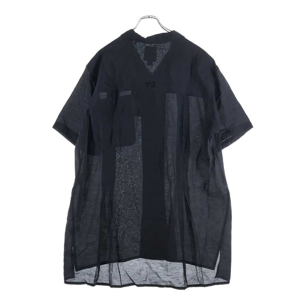 Y-3(ワイスリー) SHORT SLEEVE LONG SHIRT バックロゴデザイン オープンカラー ロング半袖シャツ ブラック KH0426