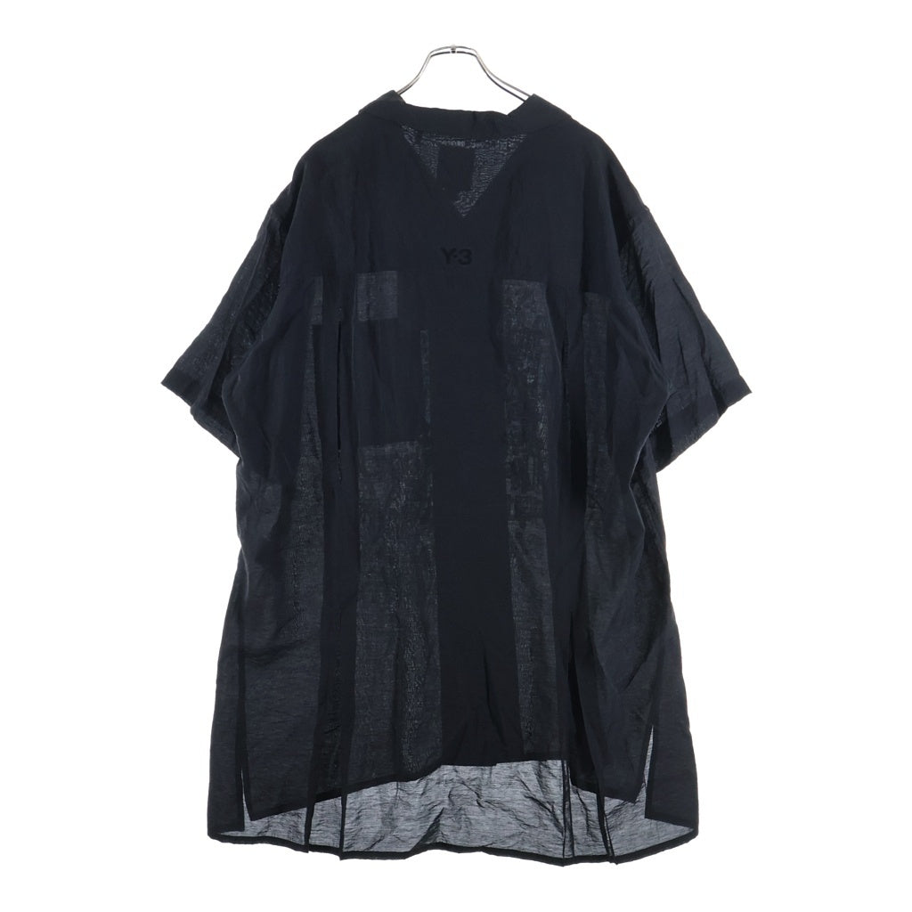 Y-3(ワイスリー) PLACED GRAPHIC SHORT SLEEVE LONG SHIRT プレースト グラフィック オープンカラー ロング 半袖シャツ ブラック KR0169