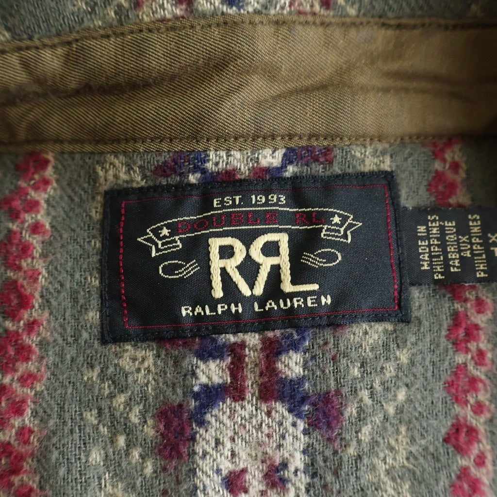 RRL(ダブルアールエル) 胸ポケットデザイン ネイティブ柄 長袖シャツ ブラウン