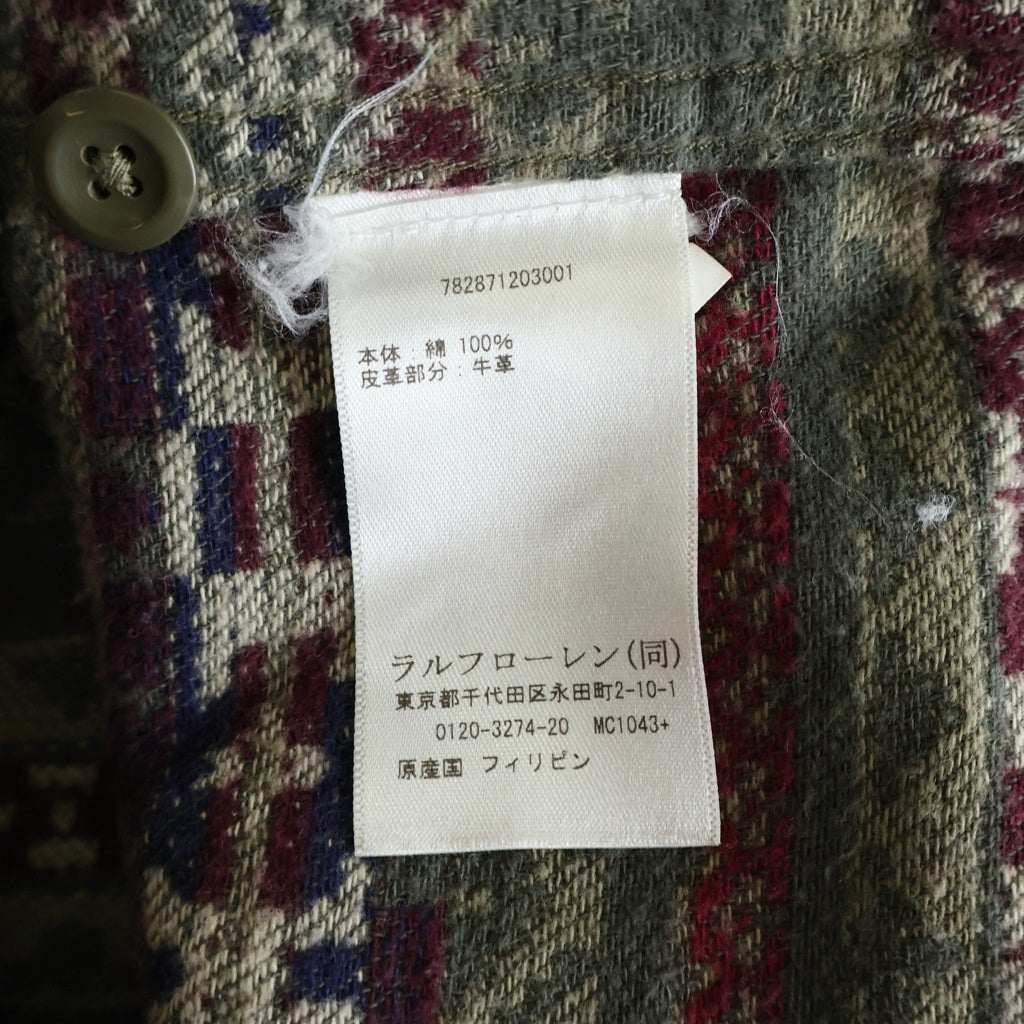 RRL(ダブルアールエル) 胸ポケットデザイン ネイティブ柄 長袖シャツ ブラウン