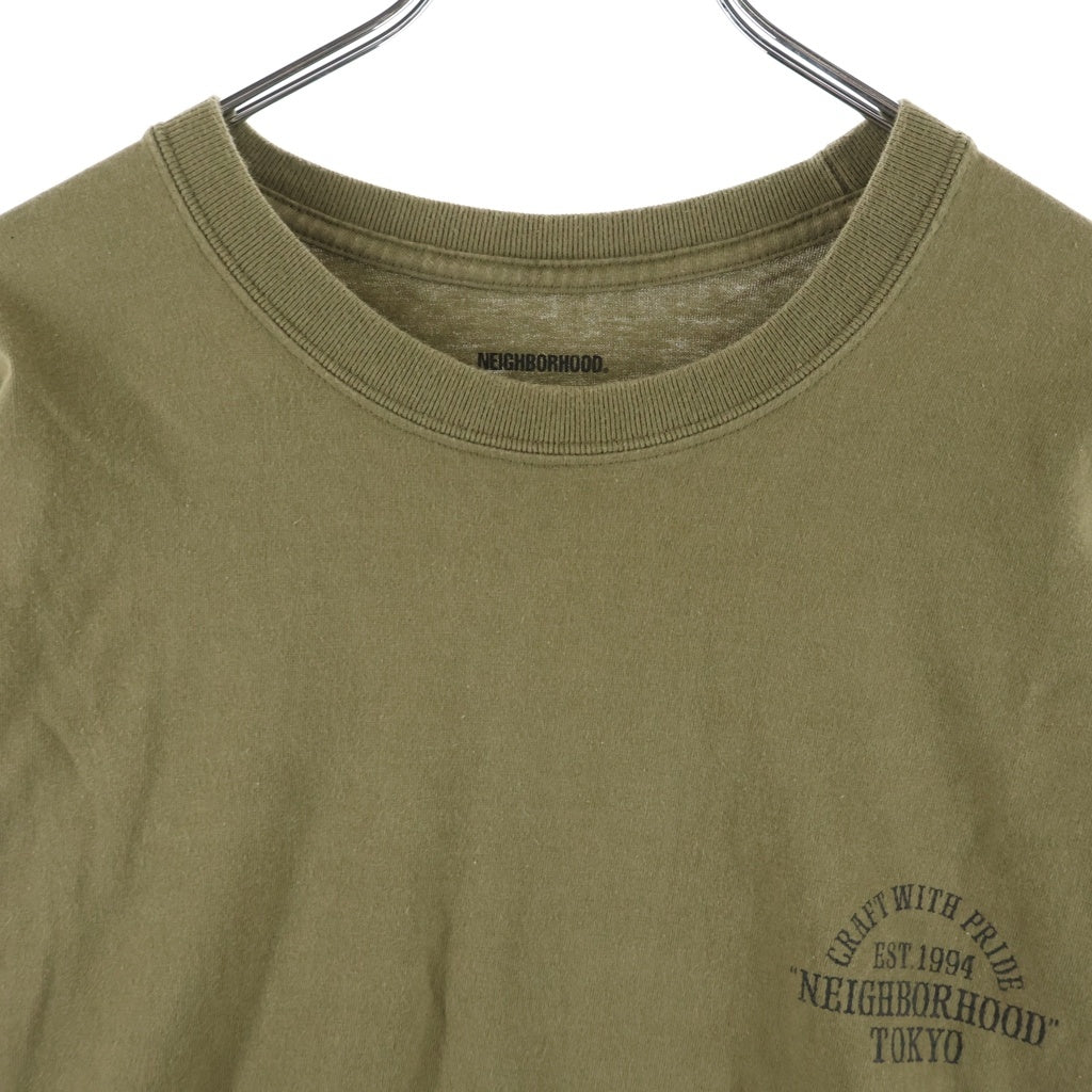 NEIGHBORHOOD(ネイバーフッド) ロゴデザイン クルーネック カットソー 長袖Tシャツ カーキ