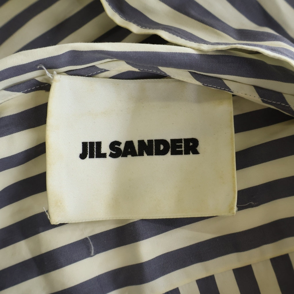 JIL SANDER(ジルサンダー) オーバーサイズ ハイネック ストライプ長袖シャツ ホワイト/ブルー JSMT602827MT24521012