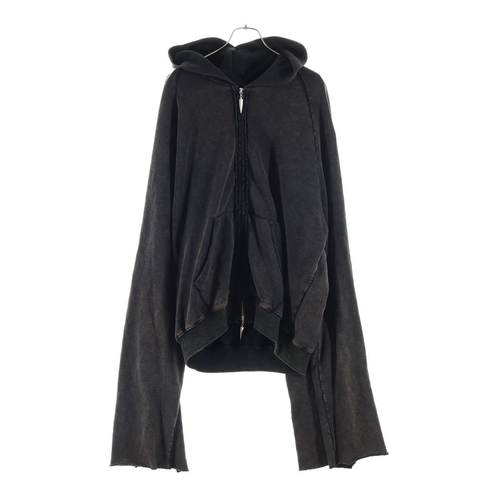 SANKUANZ(サンクアンズ) SPLICED WASHED HOODIE ウォッシュド ジップアップフーディー パーカー ブラウン S24AWUTH0102