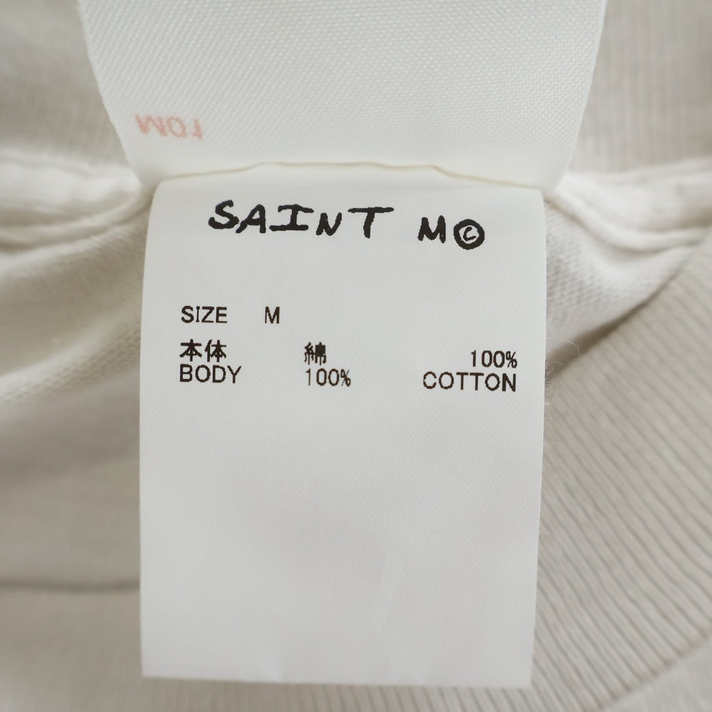 SAINT MICHAEL(セントマイケル) 26AW SS T-SHIRT POCKET ロゴデザイン 胸ポケット クルーネック カットソー 半袖Tシャツ ホワイト SM-MK1-0000-013