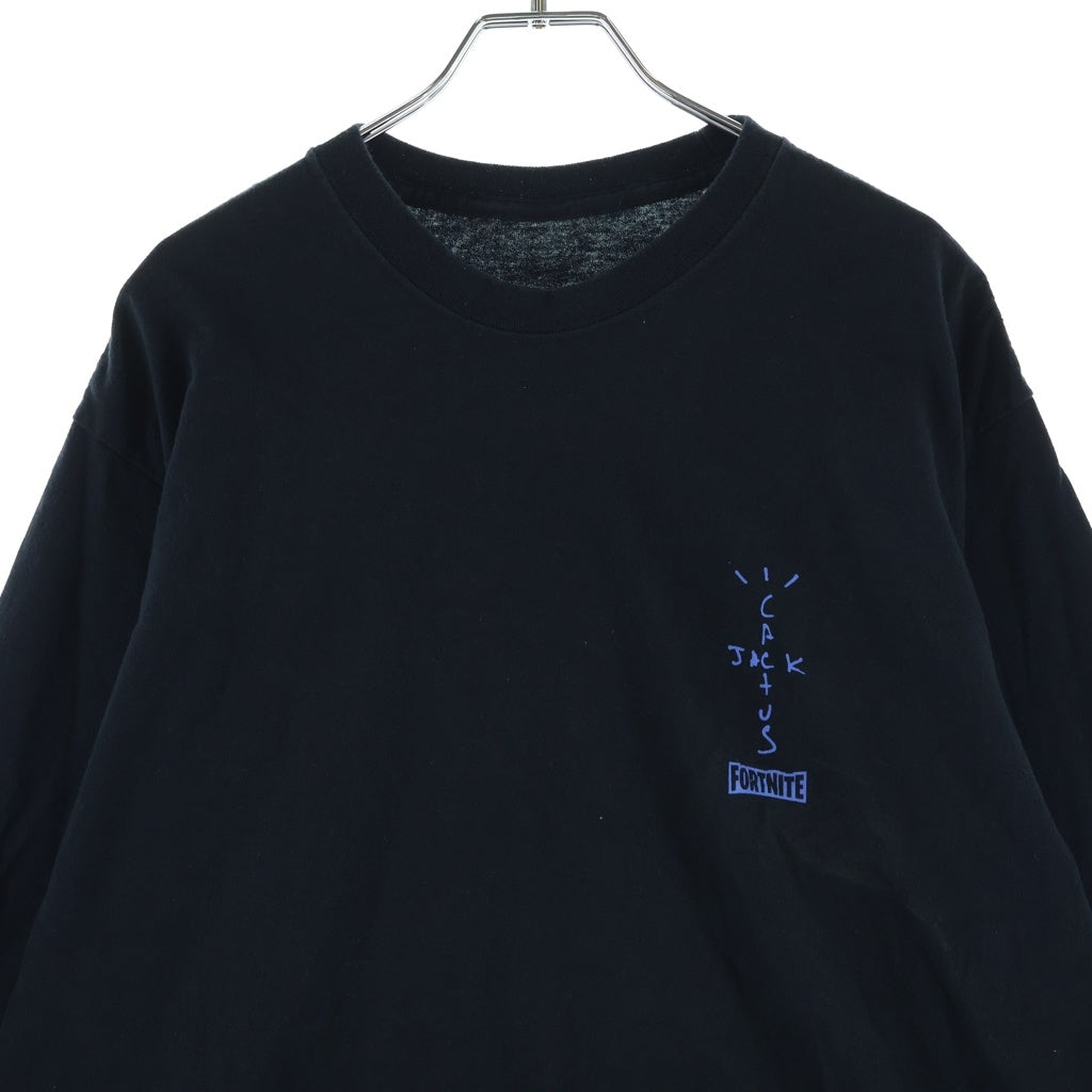 Cactus Jack(カクタスジャック) ×TRAVIS SCOTT ×FORTNITE トラビススコット フォートナイト ロゴデザイン クルーネック カットソー 長袖Tシャツ ブラック