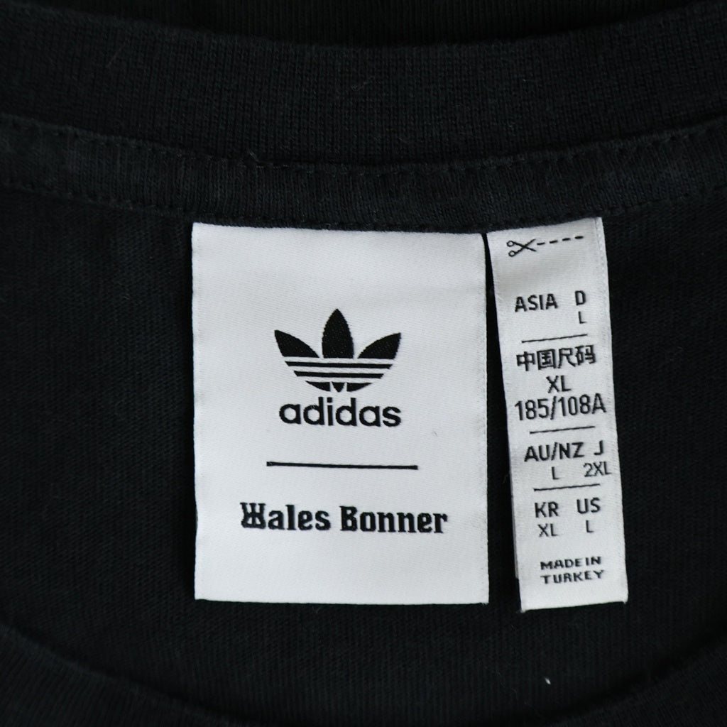 adidas(アディダス) ×WALES BONNER ウェールズ ボナー ロゴデザイン クルーネック カットソー 半袖Tシャツ ブラック ABW001