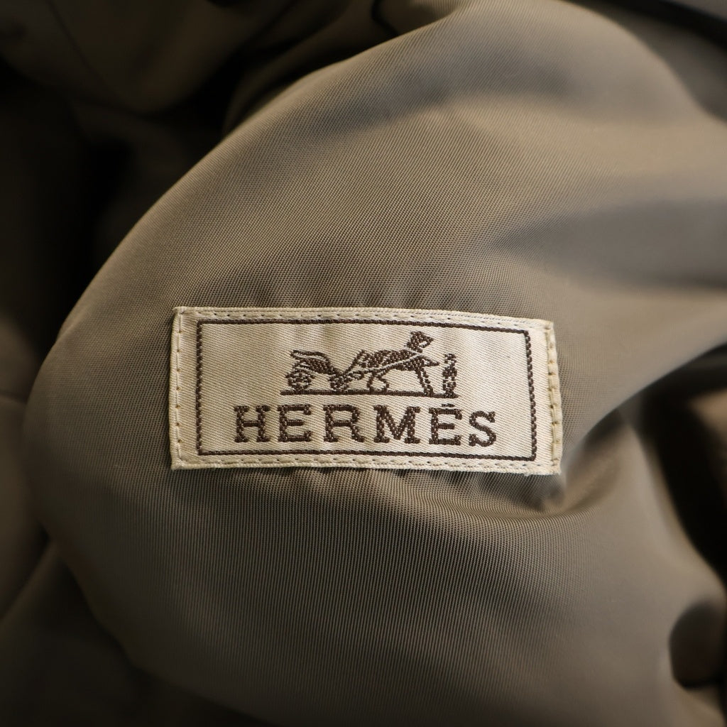 HERMES(エルメス) ラムレザー切り替え ナイロン フーデッド ミリタリー ロングコート ベージュ