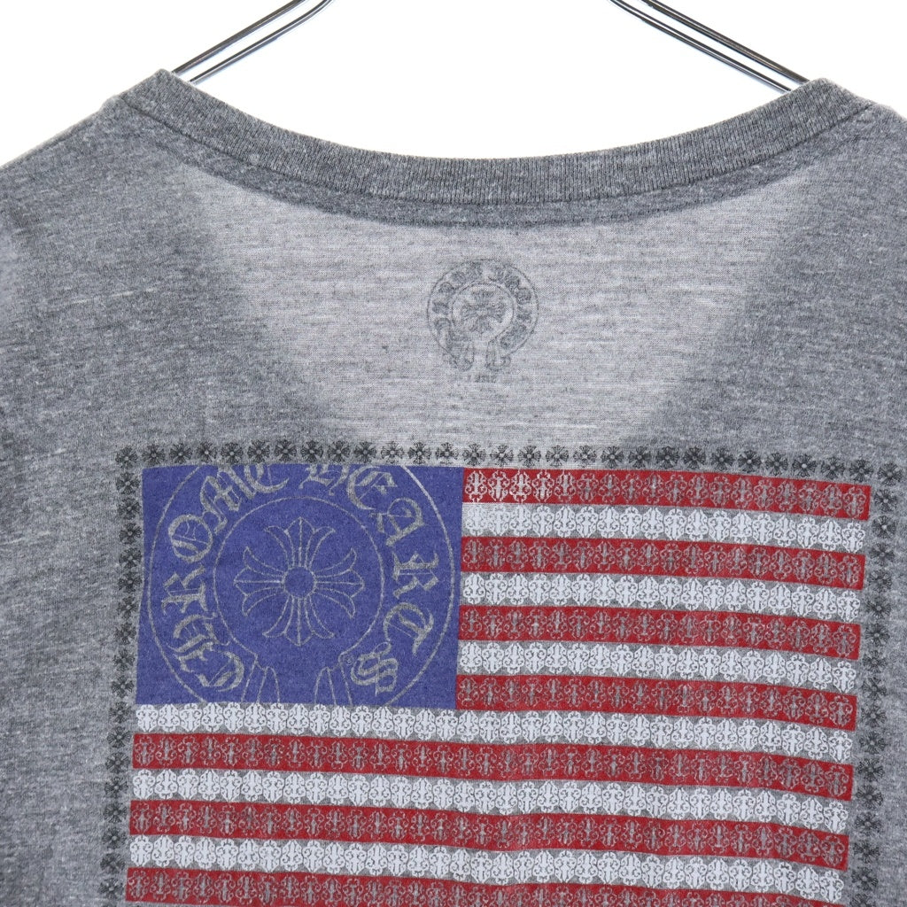 CHROME HEARTS(クロムハーツ) アメリカンフラッグバックプリント Vネック半袖Tシャツ カットソー グレー