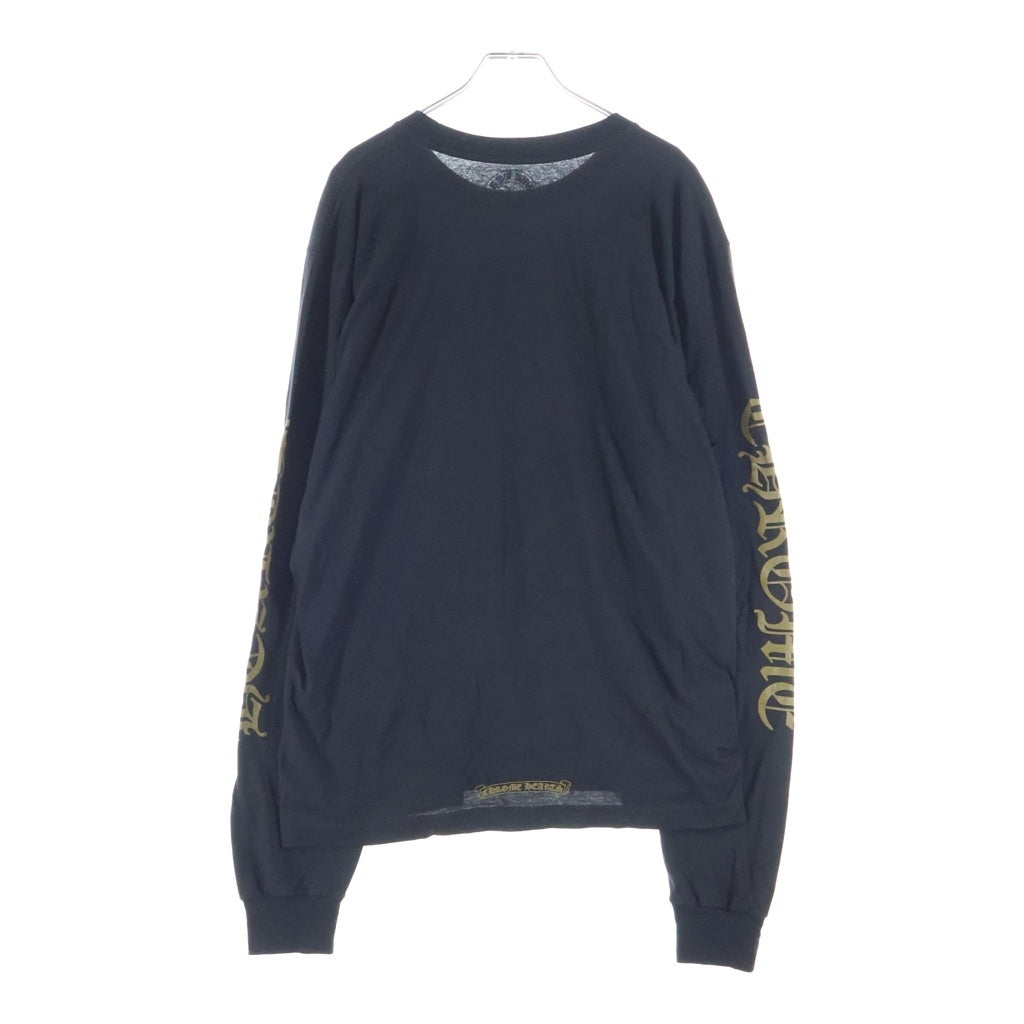 CHROME HEARTS(クロムハーツ) NECK LOGO L/S TEE ネックロゴ ロングスリーブTシャツ カットソー 袖プリント コットン ブラック/ゴールド