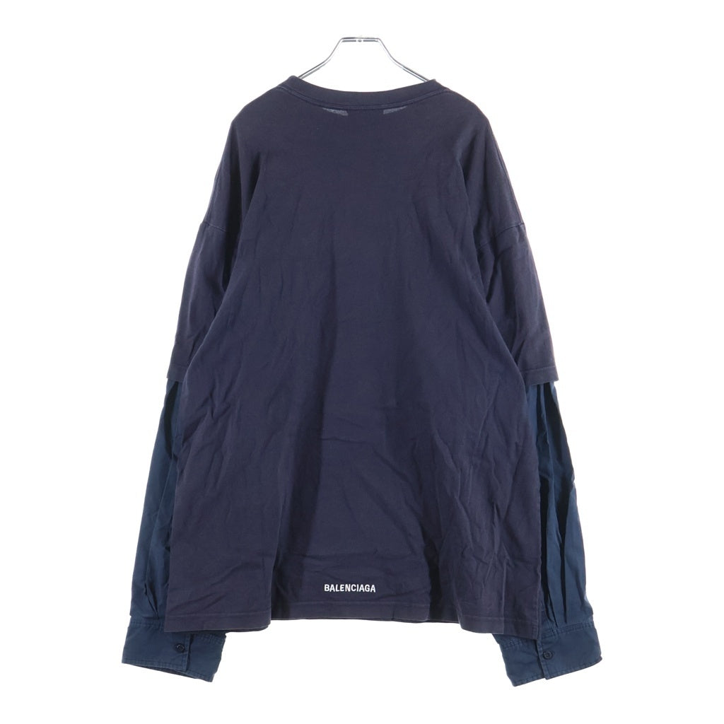 BALENCIAGA(バレンシアガ) PATCHED SLEEVE パッチド スリーブ ロゴデザイン クルーネック カットソー 長袖Tシャツ ネイビー 671401 TLVF3