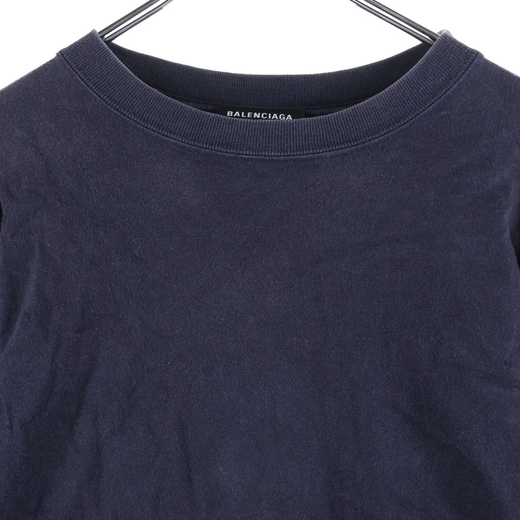BALENCIAGA(バレンシアガ) PATCHED SLEEVE パッチド スリーブ ロゴデザイン クルーネック カットソー 長袖Tシャツ ネイビー 671401 TLVF3