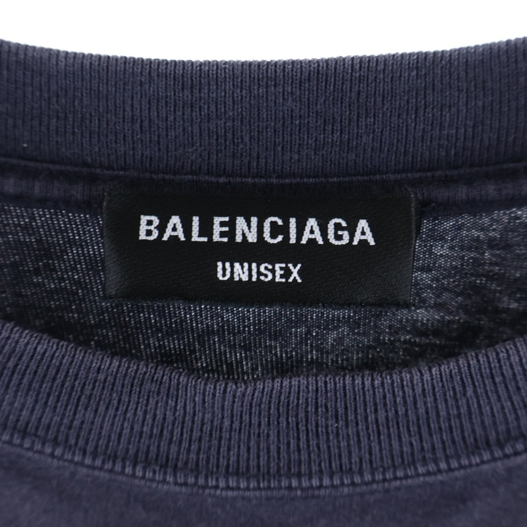 BALENCIAGA(バレンシアガ) PATCHED SLEEVE パッチド スリーブ ロゴデザイン クルーネック カットソー 長袖Tシャツ ネイビー 671401 TLVF3