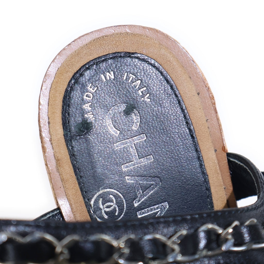 CHANEL(シャネル) チェーン コルク ウェッジサンダル ブラウン レディース