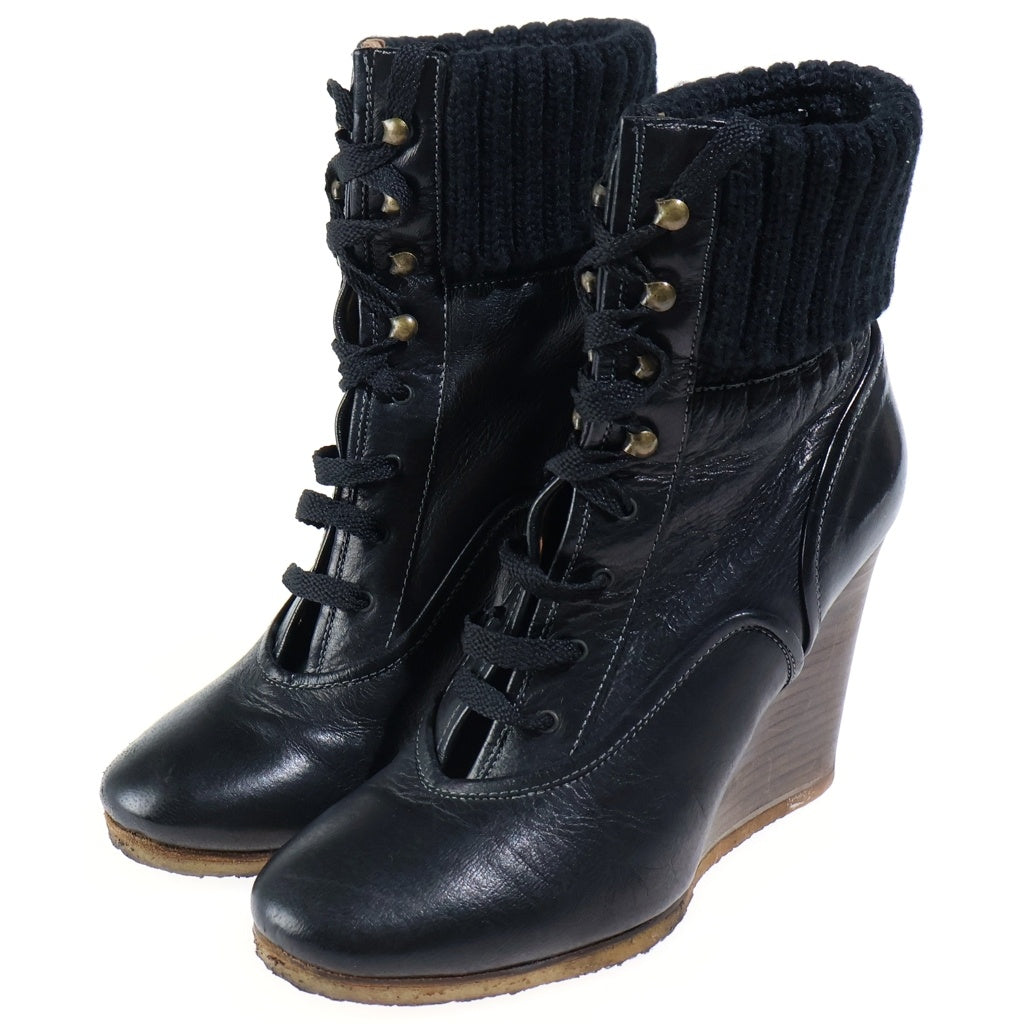 Chloe(クロエ) レザーレースアップブーツ ブラック レディース