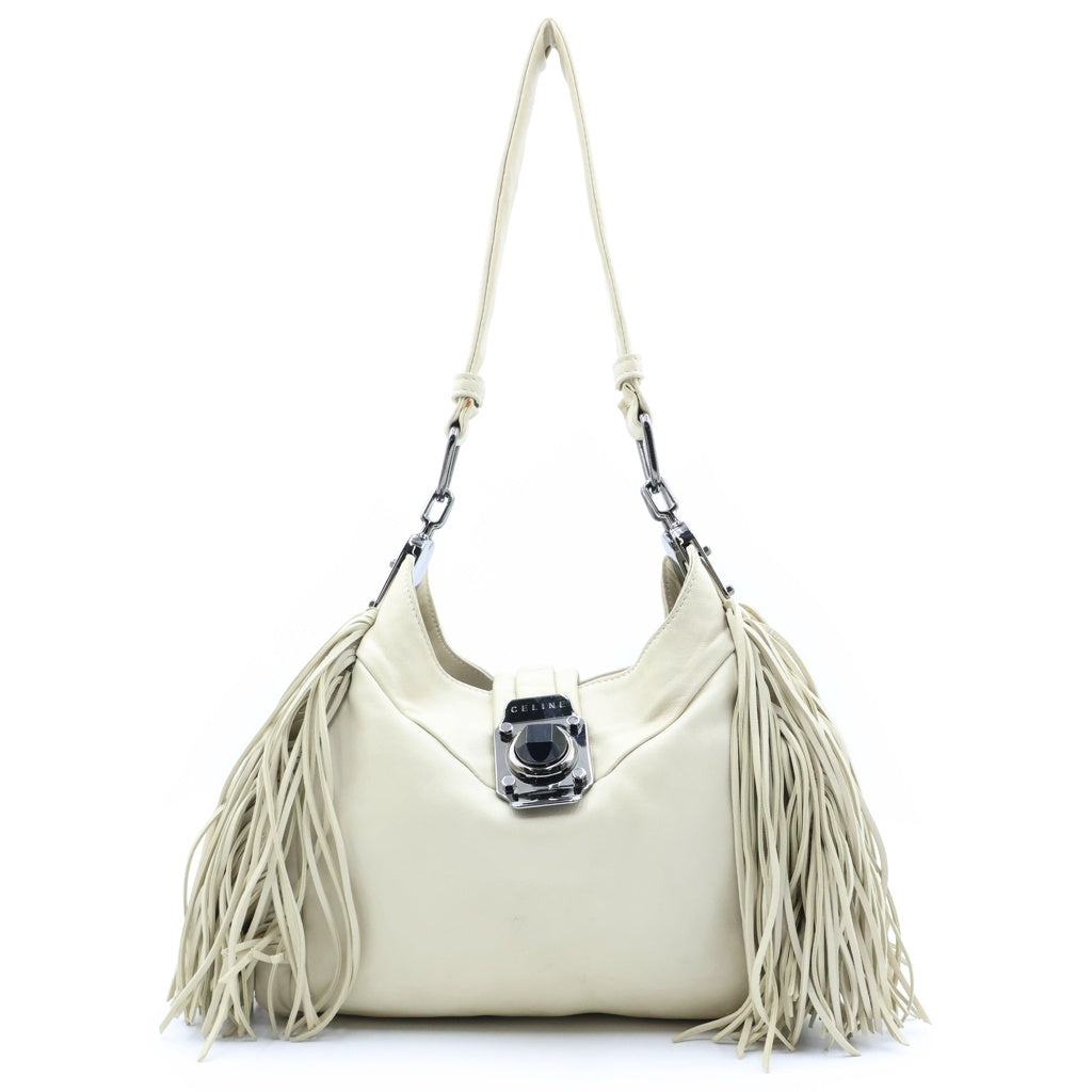 CELINE(セリーヌ) フリンジデザイン レザー ショルダーバッグ ホワイト レディース