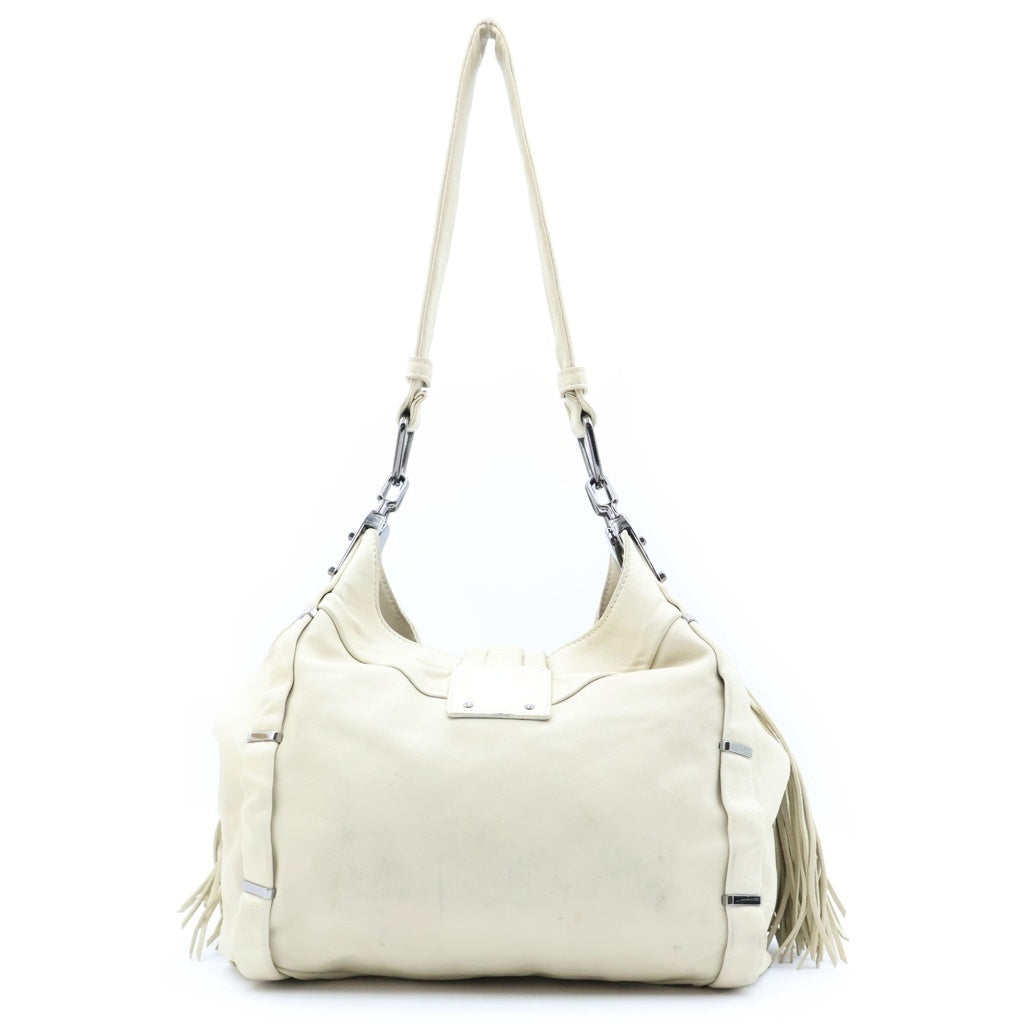 CELINE(セリーヌ) フリンジデザイン レザー ショルダーバッグ ホワイト レディース