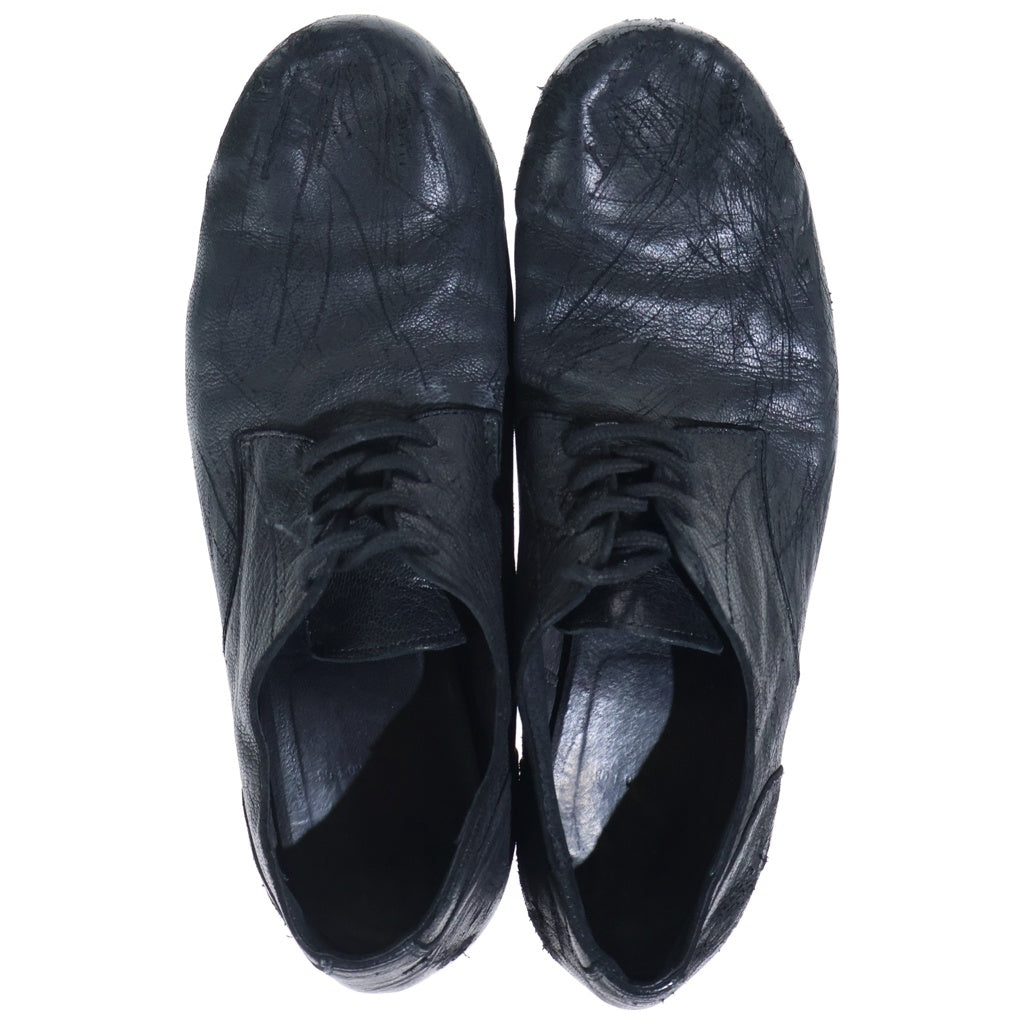 Yohji Yamamoto POUR HOMME(ヨウジヤマモト プールオム) 22AW DAMAGED GOAT PRODUCT DYE PLAIN TOE SHOES ダメージ加工 レースアップ レザーシューズ ブラック HE-E02-760-1-03