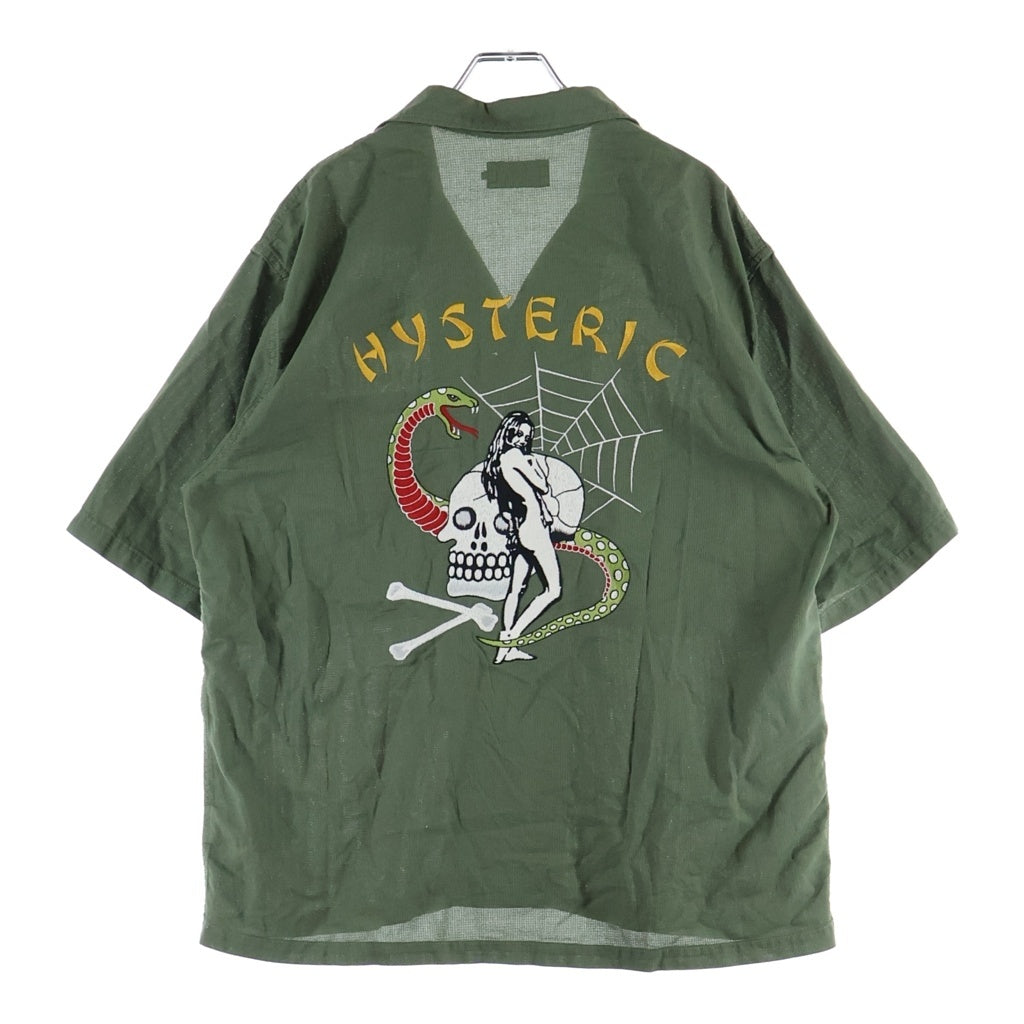 HYSTERIC GLAMOUR(ヒステリックグラマー) SNAKE SKULL スネーク スカル ワッペンデザイン オープンカラー 半袖シャツ カーキ 02261AH13
