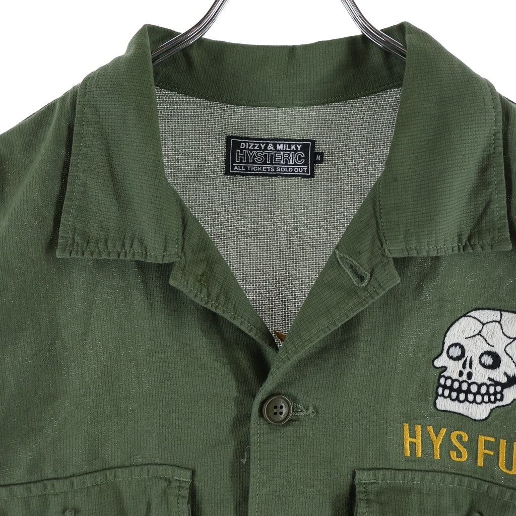 HYSTERIC GLAMOUR(ヒステリックグラマー) SNAKE SKULL スネーク スカル ワッペンデザイン オープンカラー 半袖シャツ カーキ 02261AH13
