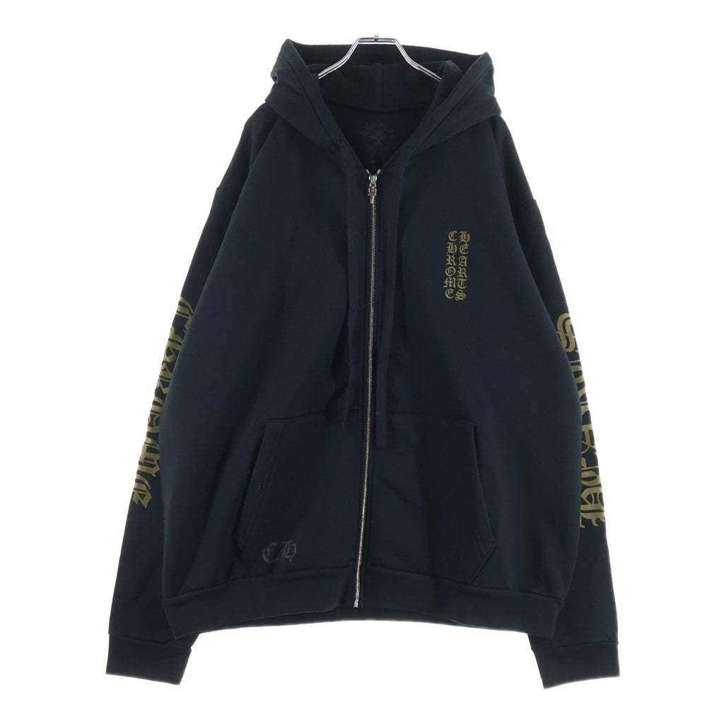 CHROME HEARTS(クロムハーツ) VERTICAL LOGO SWTSHRT HD ZIP バーティカルロゴ 袖英字プリント ダガージップパーカー フーディー ブラック